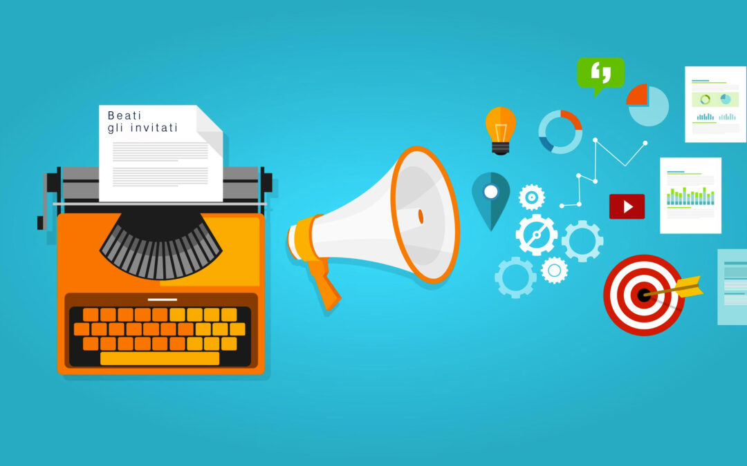 current content infotel multimedia blog image with typewriter and info graphics