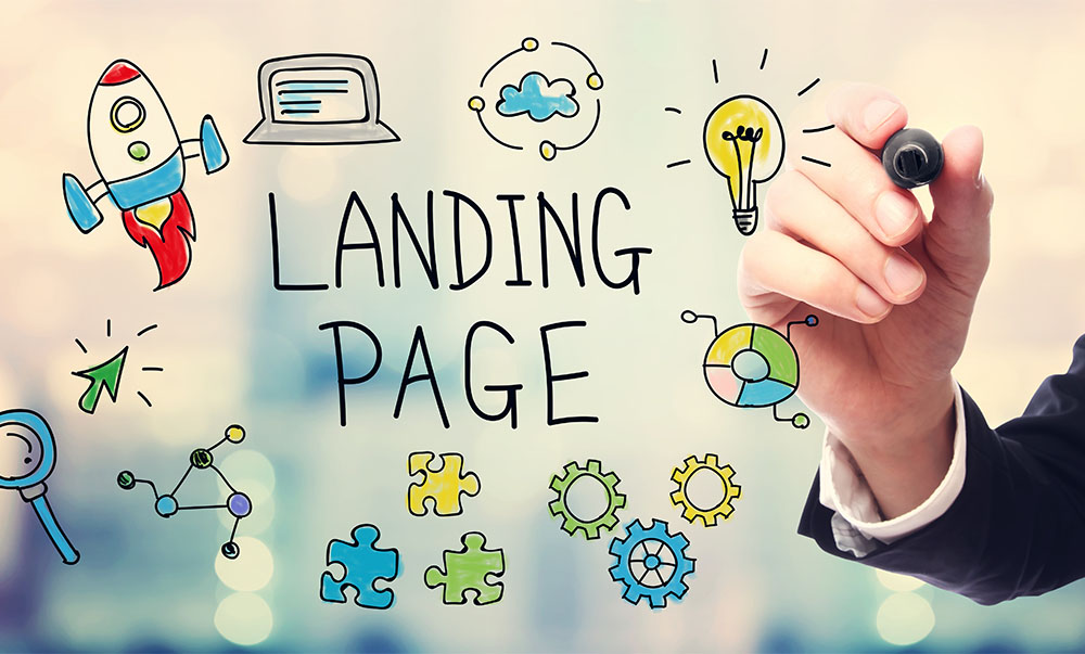 businessman drawing out concept of landing page