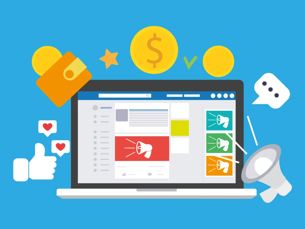 Computer laptop with social media advertising website